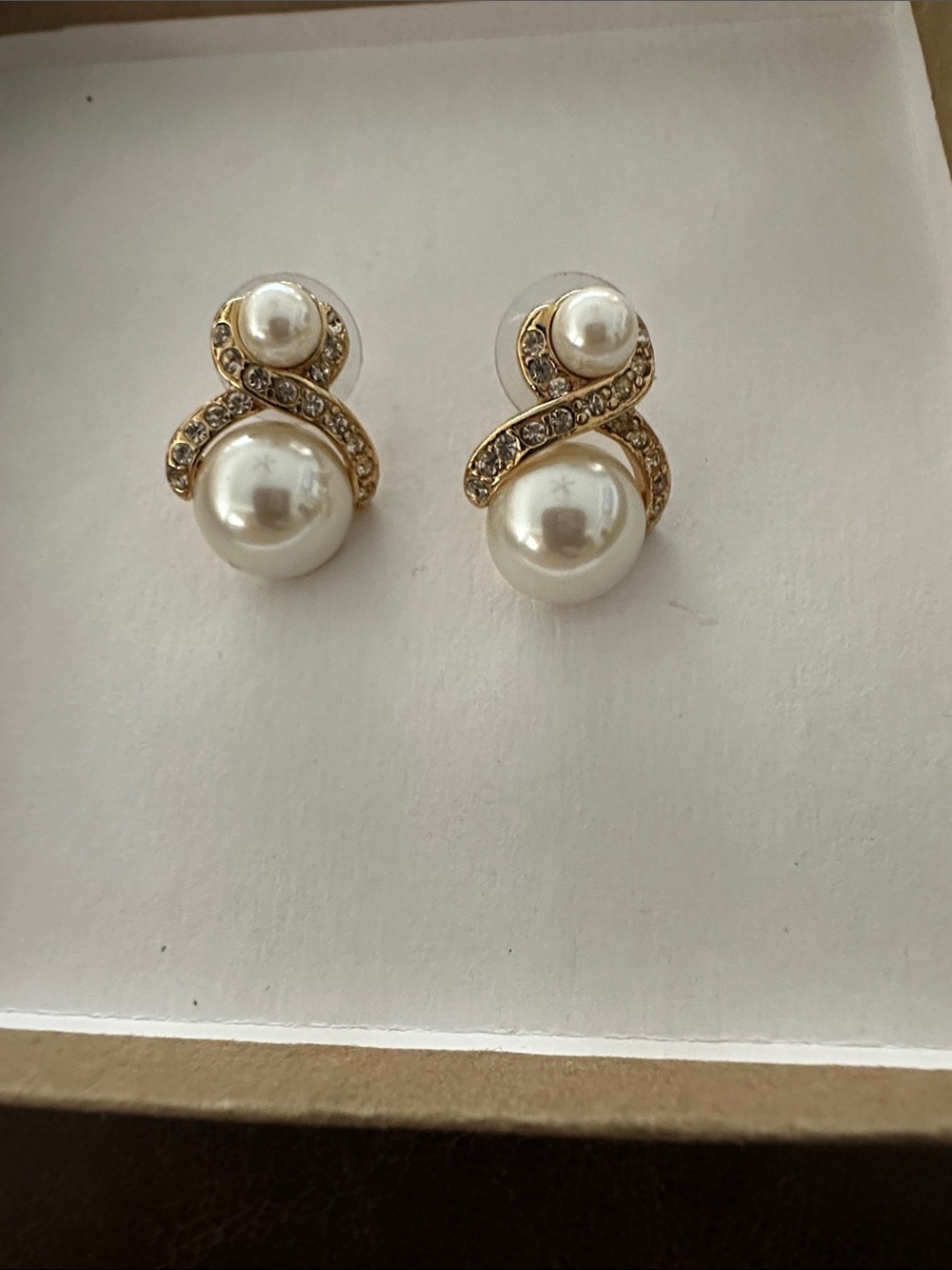 Gold-Tone Pearl & Crystal Swirl Stud Earrings